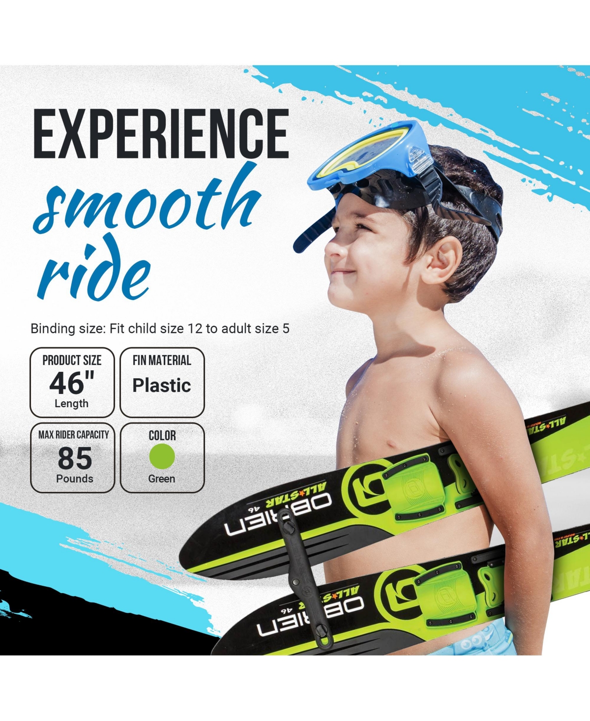 OBrien 46 Inch Children All Star Trainer Kids Combo Waterskis w/ Trainer Rope