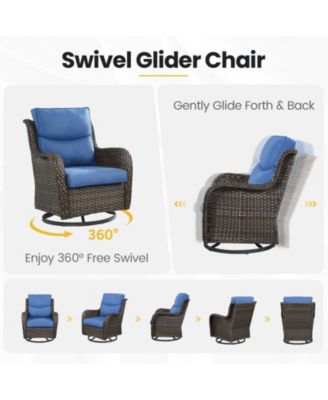 LunaCurve Wicker 3-Piece Outdoor Swivel Glider Set Outdoor Conversation Set with 5 in. Thick Cushions