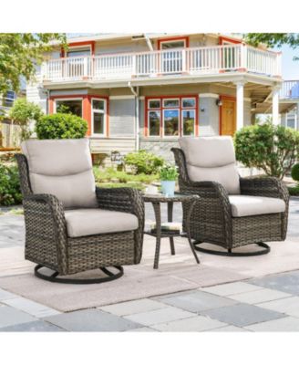 LunaCurve Wicker 3-Piece Outdoor Swivel Glider Set Outdoor Conversation Set with 5 in. Thick Cushions