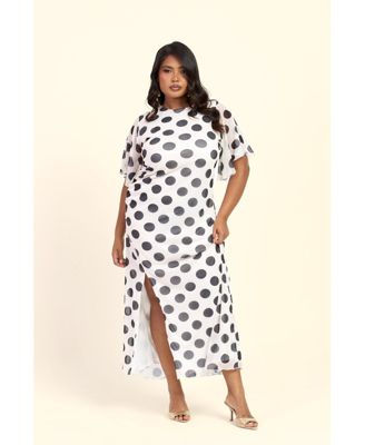 Women's Large Polka Dot Ruched Side Maxi Dress