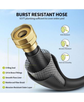 65ft Retractable Garden Hose Reel with Auto Rewind, 180° Swivel & 10-Function Nozzle