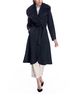 Women's Fur-Trimmed Wrap Coat