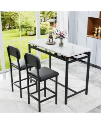 3 Piece Dining Table Set with 2 Upholstered Chairs for Kitchen or Small Apartment