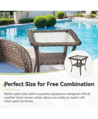 SleekArm Brown 3-Pieces Wicker Patio Conversation Set with Blue Cushions