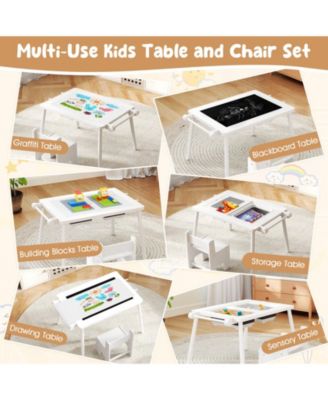 Sensory Table & Chair Set for Kids 2-8 with Foldable Bins for Sand/Water & Paper Beige