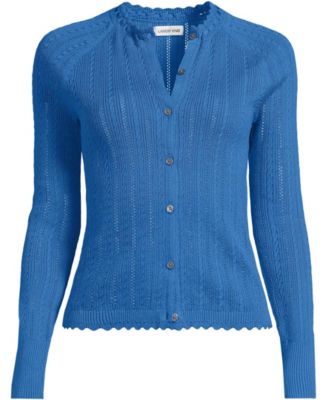 Women's Cotton Pointelle Satin Trim Cardigan Sweater