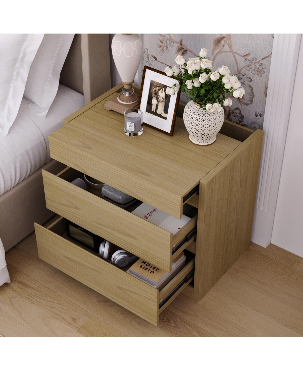 Nightstand with Hidden Drawer and Electronic Lock,Nfc Control,Bedside Table,Chest of Drawers
