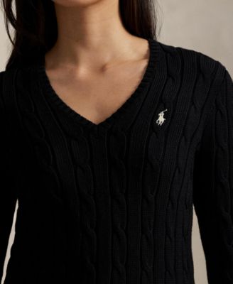 Women's Cable-Knit Cotton V-Neck Sweater
