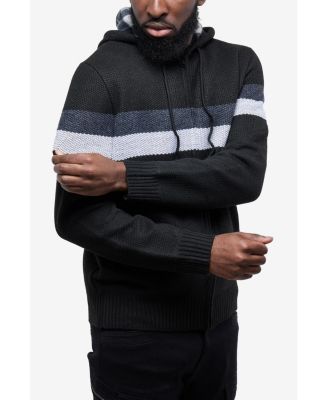 Men's Hooded Fleece Lined Full Zip Sweater With Stripes