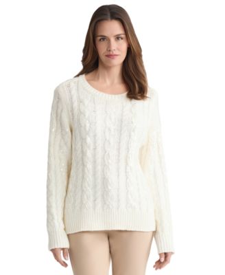 Jones New York - Women's Sequin Cable Knit Crewneck Sweater