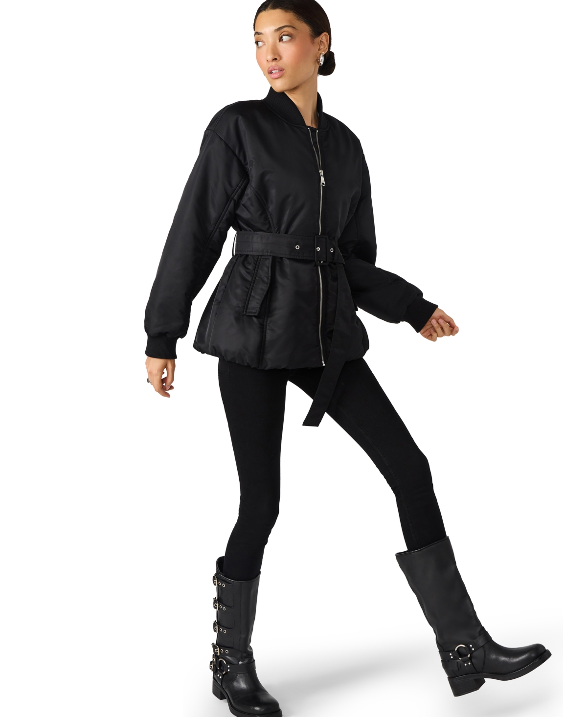 Steve Madden Eryn Belted Nylon Jacket In Black
