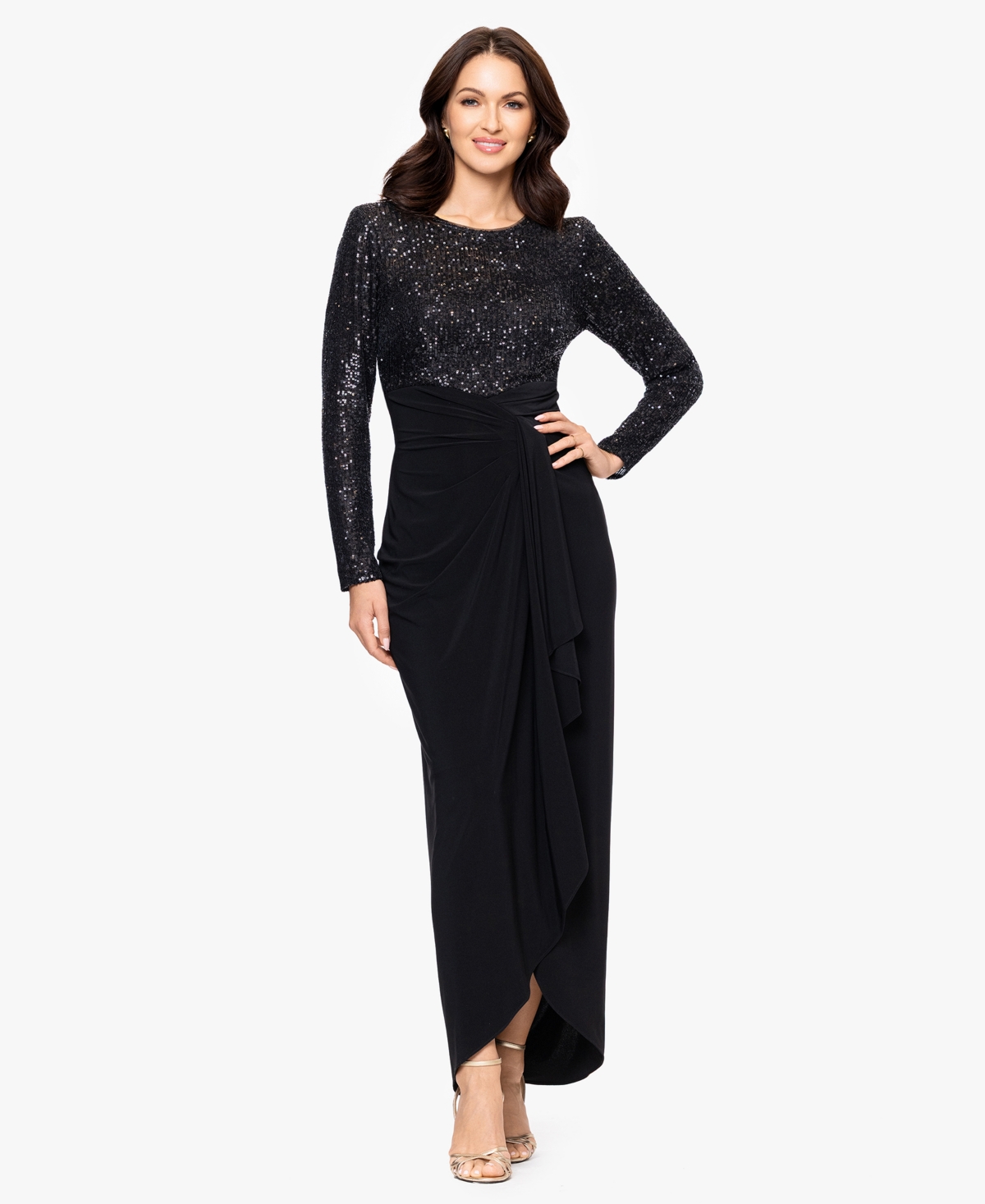 B & A By Betsy And Adam Betsy And Adam Women's Long Sleeve Sequined Dress In Black