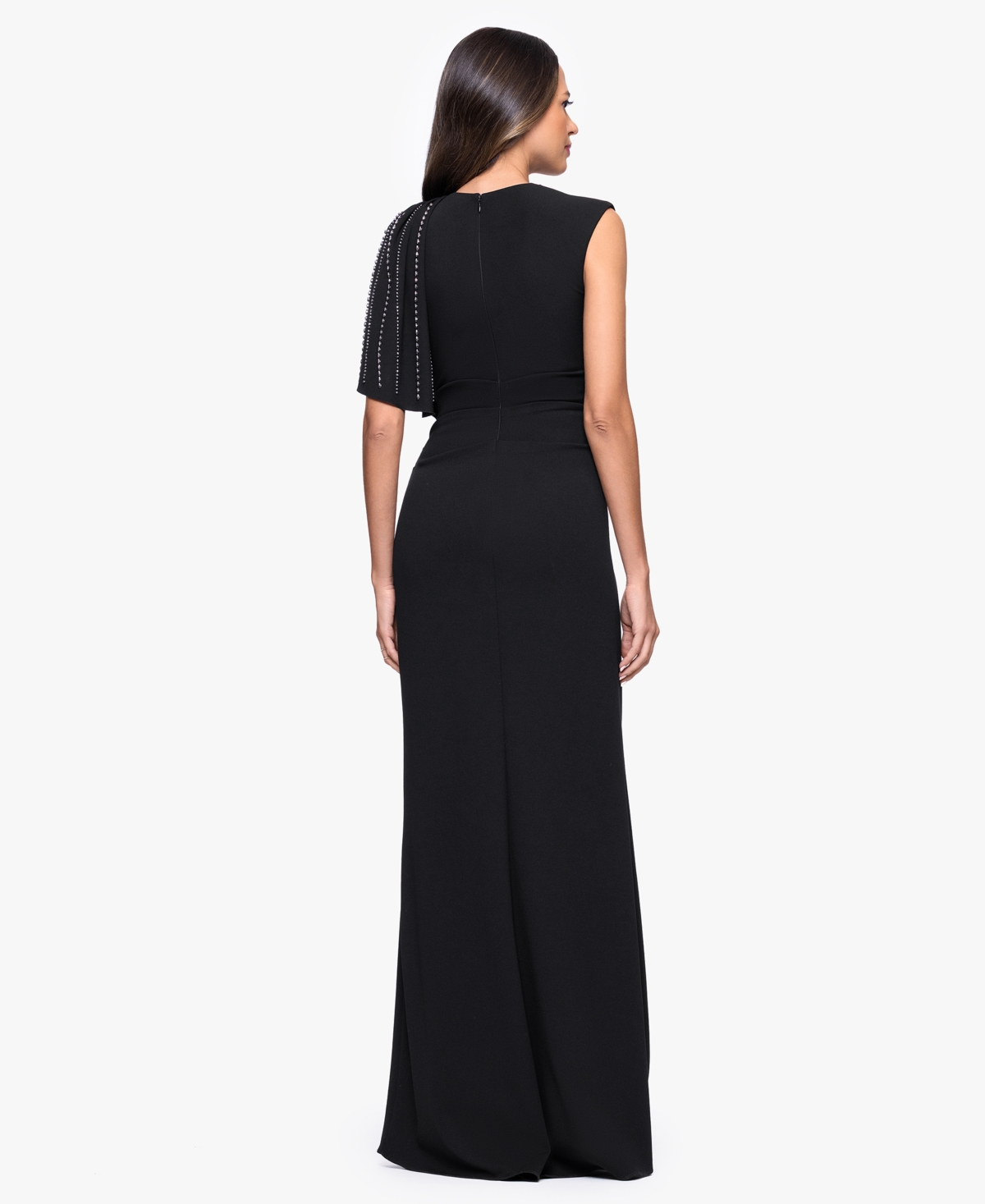 Betsy & Adam Women's Long Scuba Crepe Studded Dress In Black