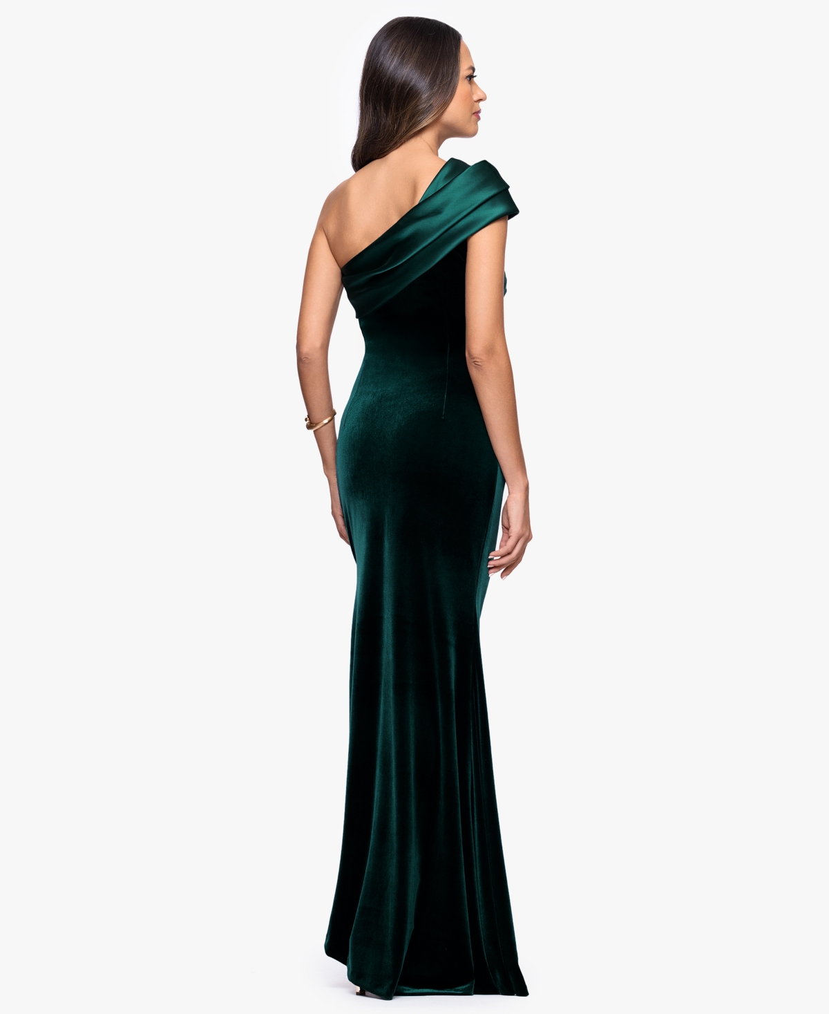 Betsy & Adam Women's Long Velvet One-shoulder Gown In Green