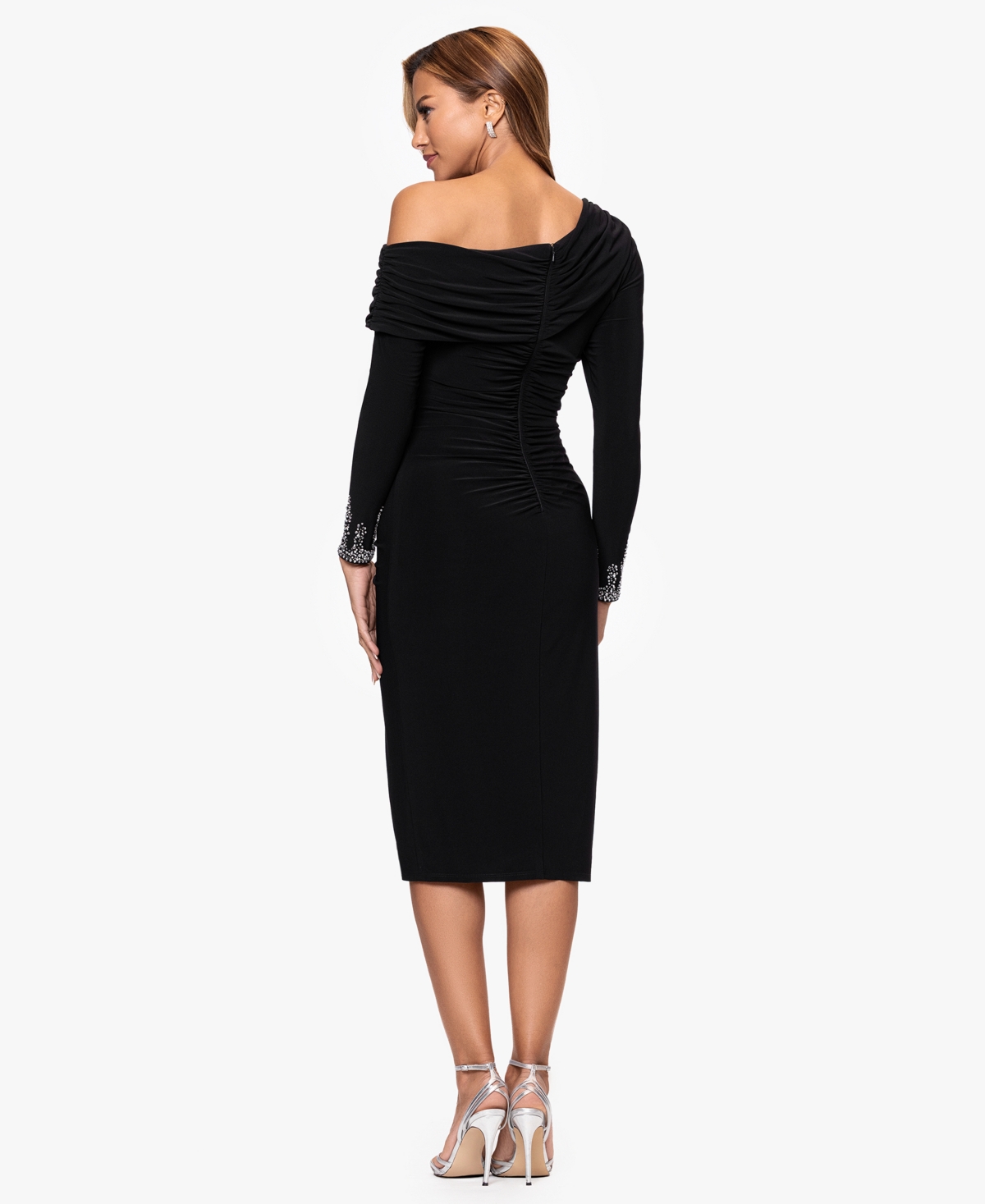 Betsy & Adam Women's Midi Off-the-shoulder Dress In Black