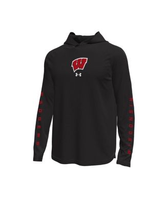 Men's Black Wisconsin Badgers Tech Stretch Long-Sleeve Hooded T-Shirt