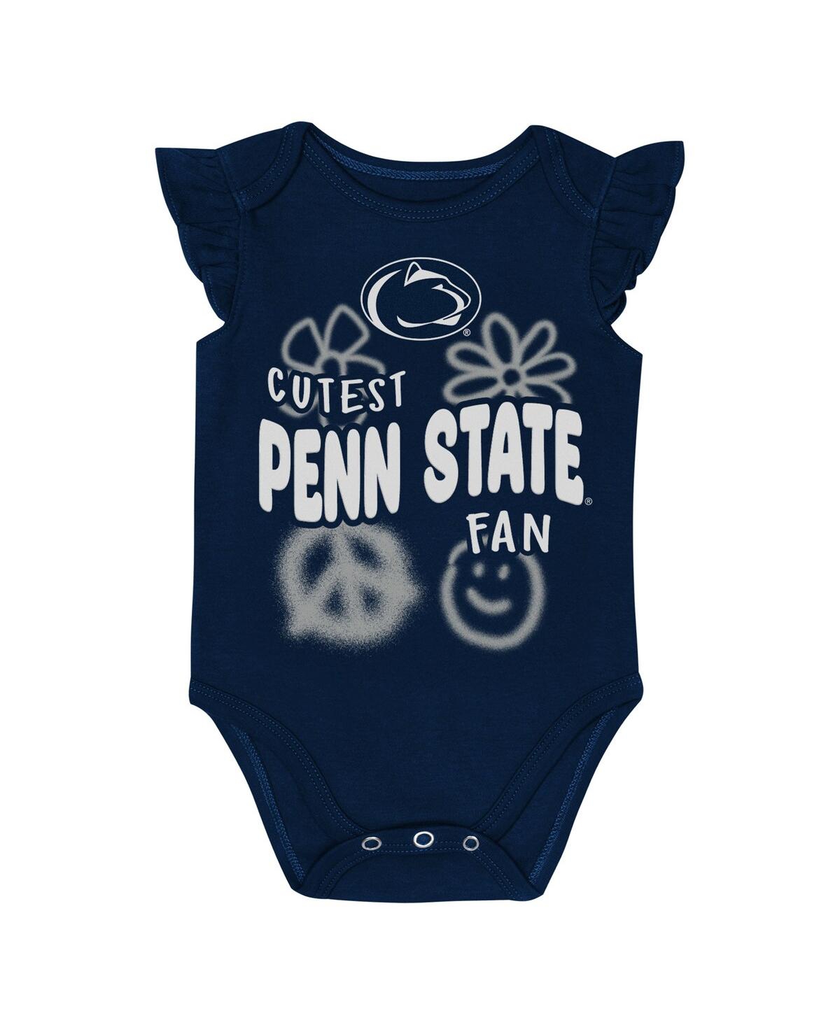 Outerstuff Girl's Baby Boys And Girls 2-piece Navy/white Penn State Nittany Lions Little Sunshine Bodysuit Set In Multi