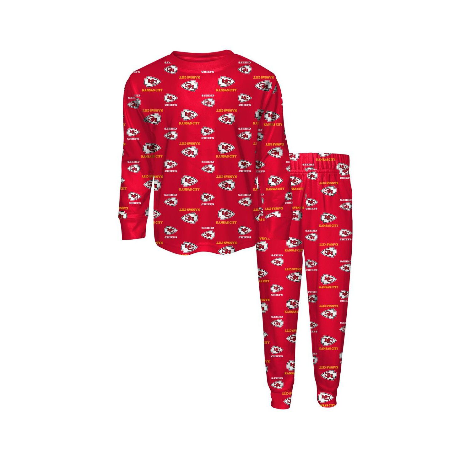 Big Boys and Girls 2-Piece Red Kansas City Chiefs All-Over-Print Long Sleeve T-Shirt and Pants Sleep Set