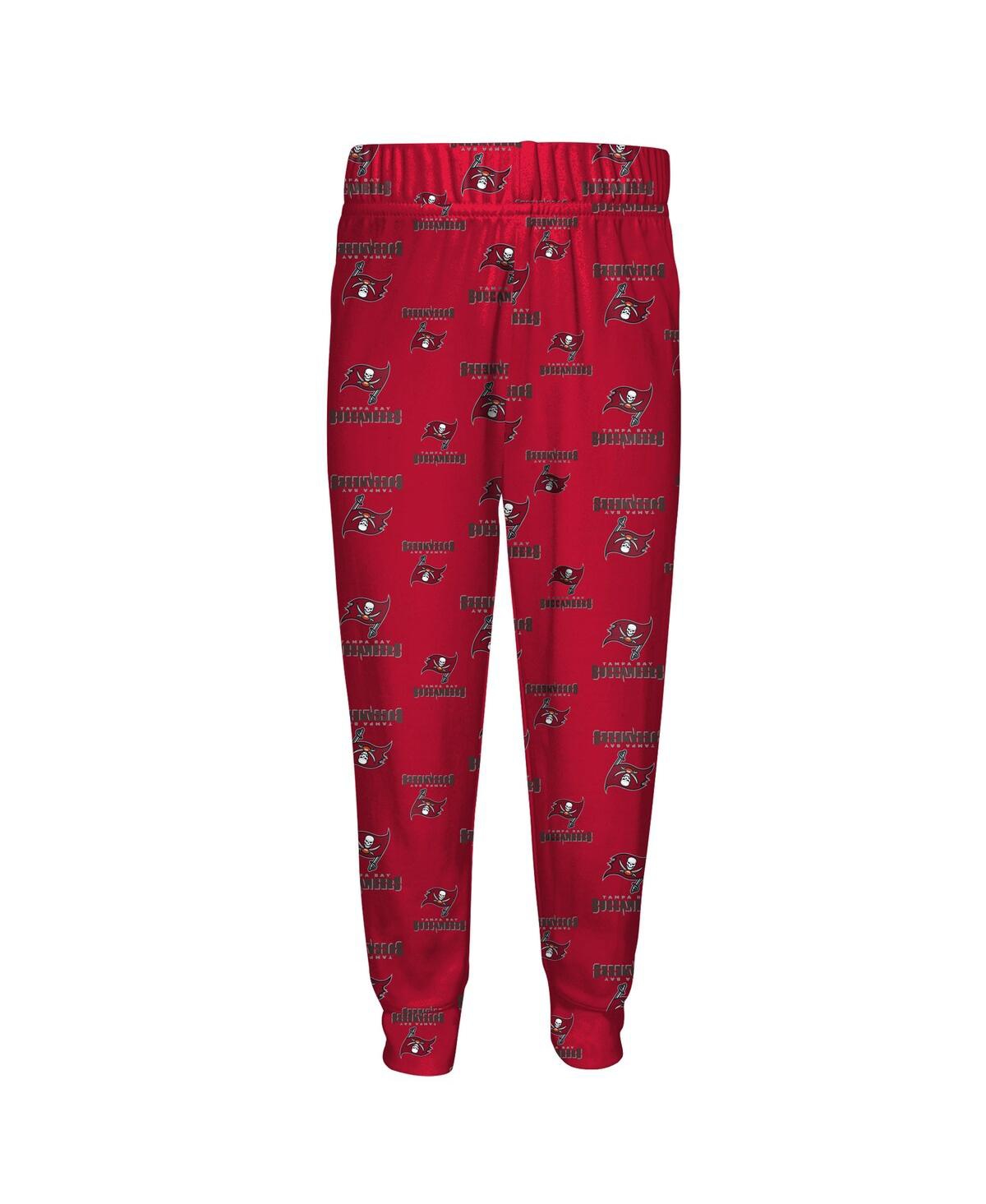 Outerstuff Preschool Red Tampa Bay Buccaneers All-over-print Long Sleeve T-shirt And Pants Sleep Set In Red