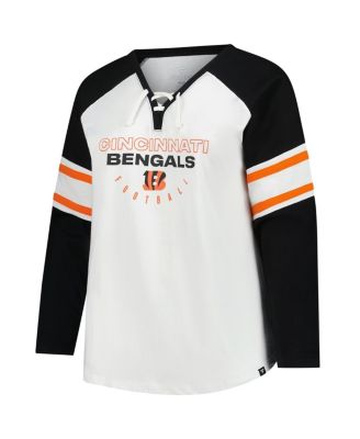Women's White Cincinnati Bengals Plus Size Redzone Lace Up Long Sleeve T-Shirt