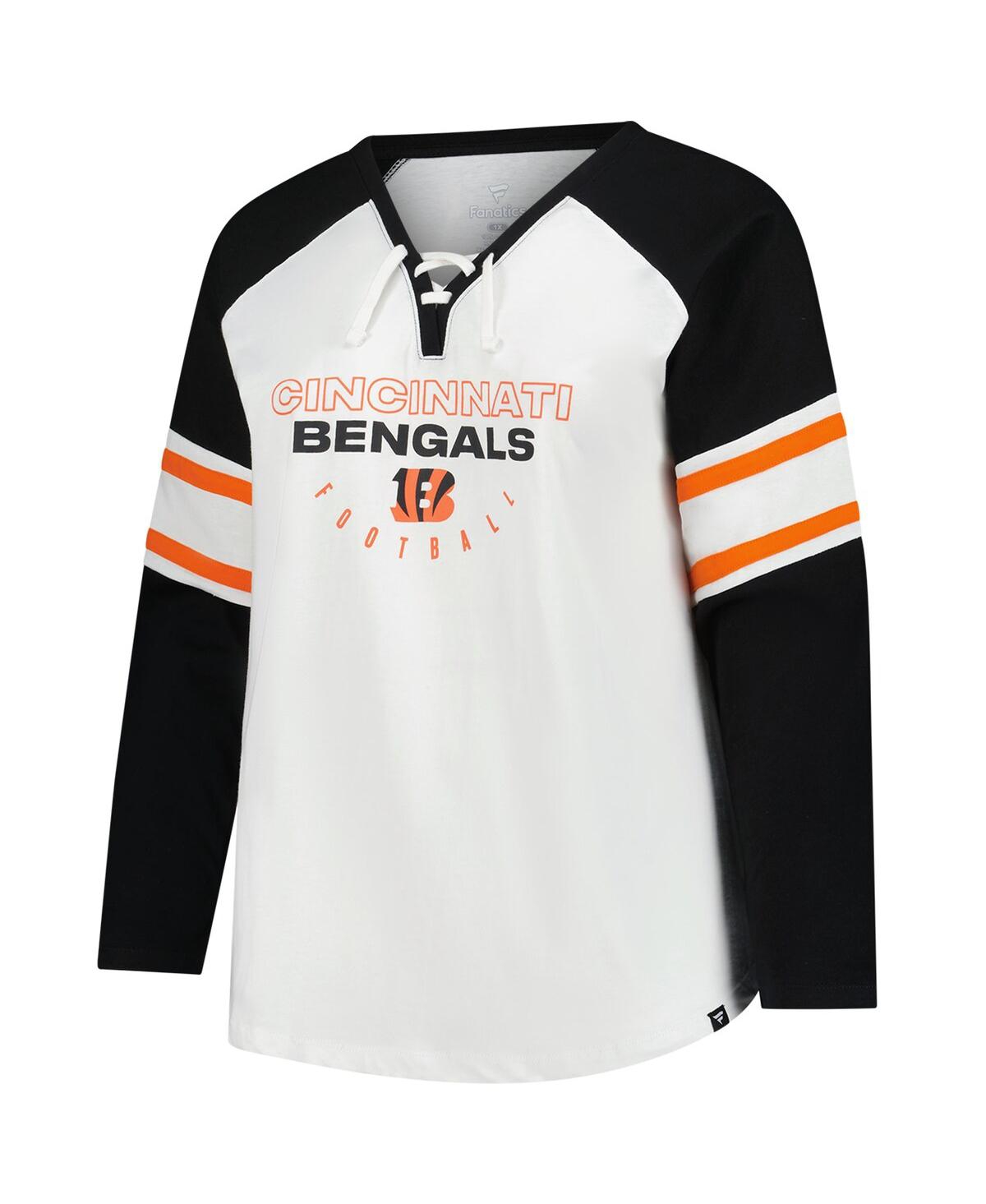Fanatics Women's White Cincinnati Bengals Plus Size Redzone Lace Up Long Sleeve T-shirt In White