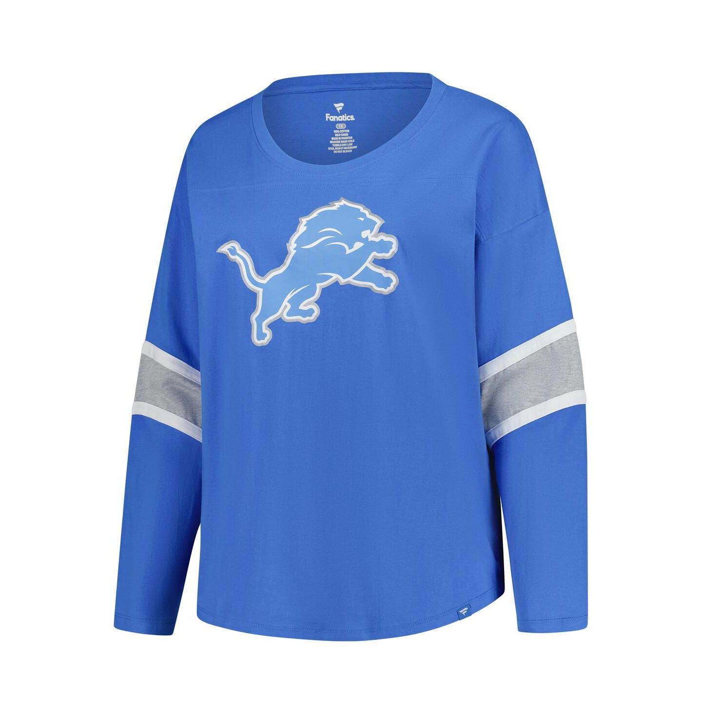 Женская футболка Fanatics Blue Detroit Lions Plus Size Redzone 3/4-Sleeve Scoop Neck — фото 3