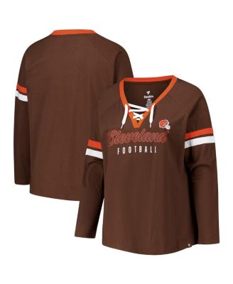Fanatics - Women's Brown Cleveland Browns Plus Size Won Done Lace-Up V-Neck Long Sleeve T-Shirt