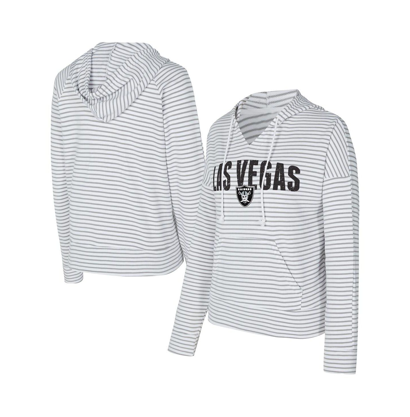 Женское худи Concepts Sport White/Gray Las Vegas Raiders Liftoff Striped V-Neck — фото 1