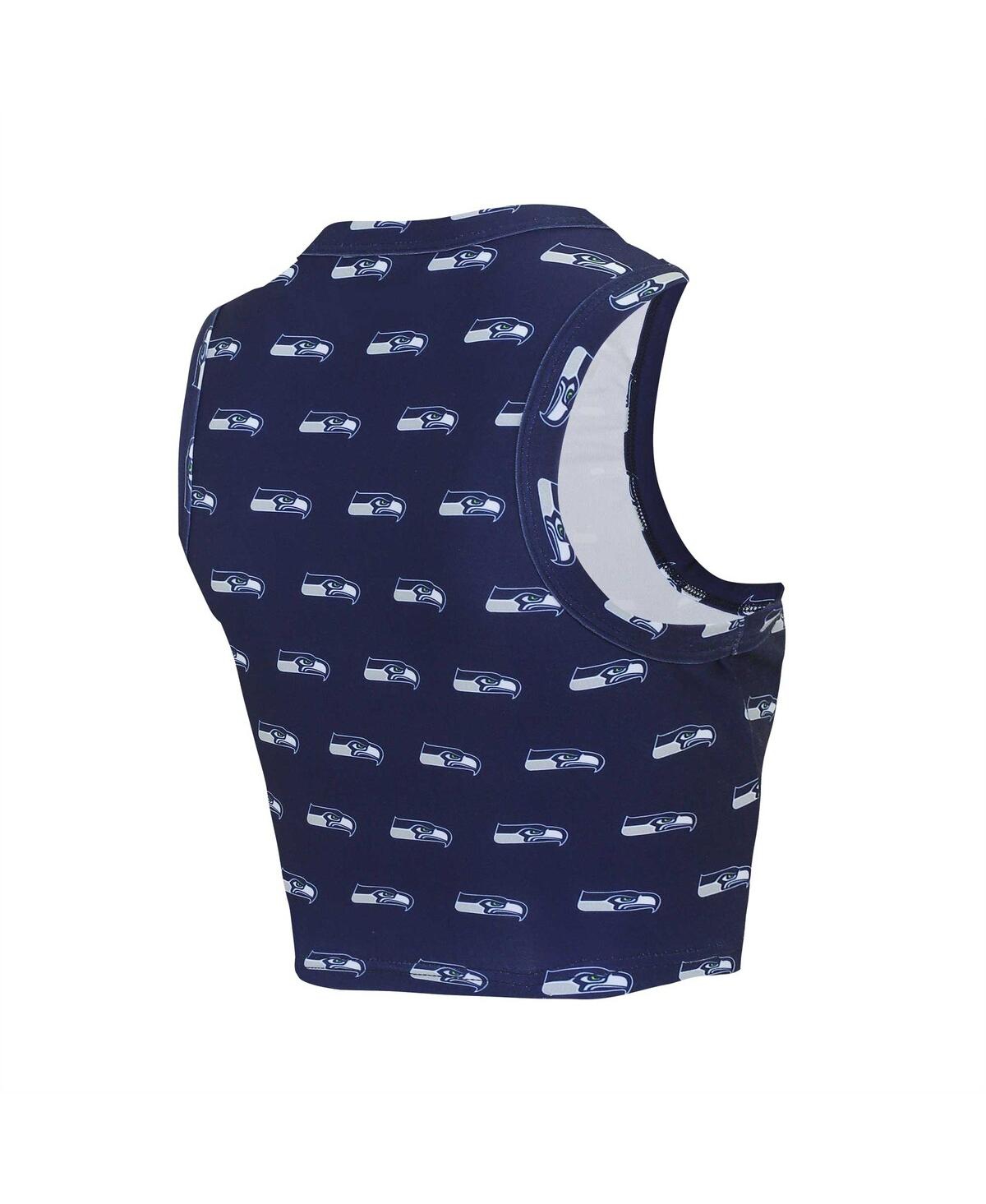 Concepts Sport Women's Seattle Seahawks Gauge Allover Print Cropped Tank Top Shorts Sleep Set In Blue