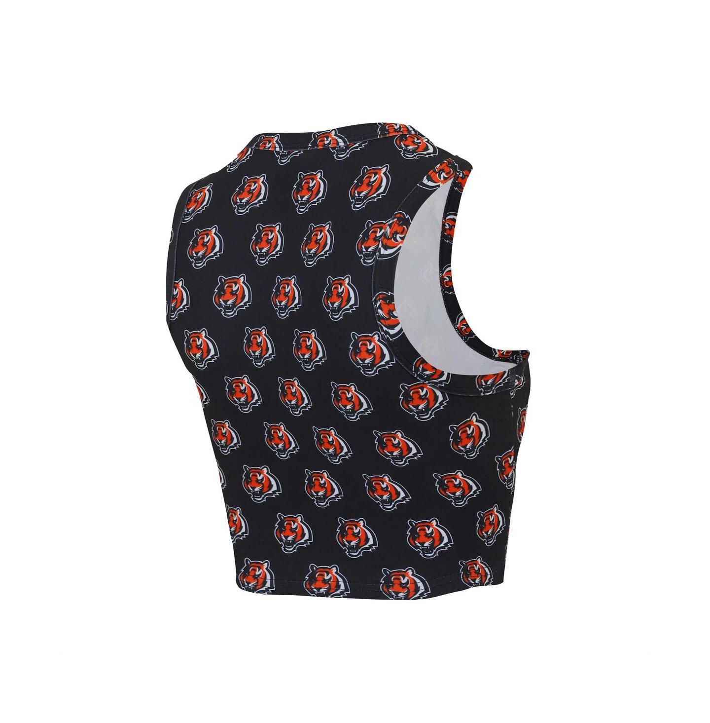 Женские комплекты Concepts Sport Cincinnati Bengals Gauge Allover Print Cropped Tank Top Shorts Sleep Set — фото 5