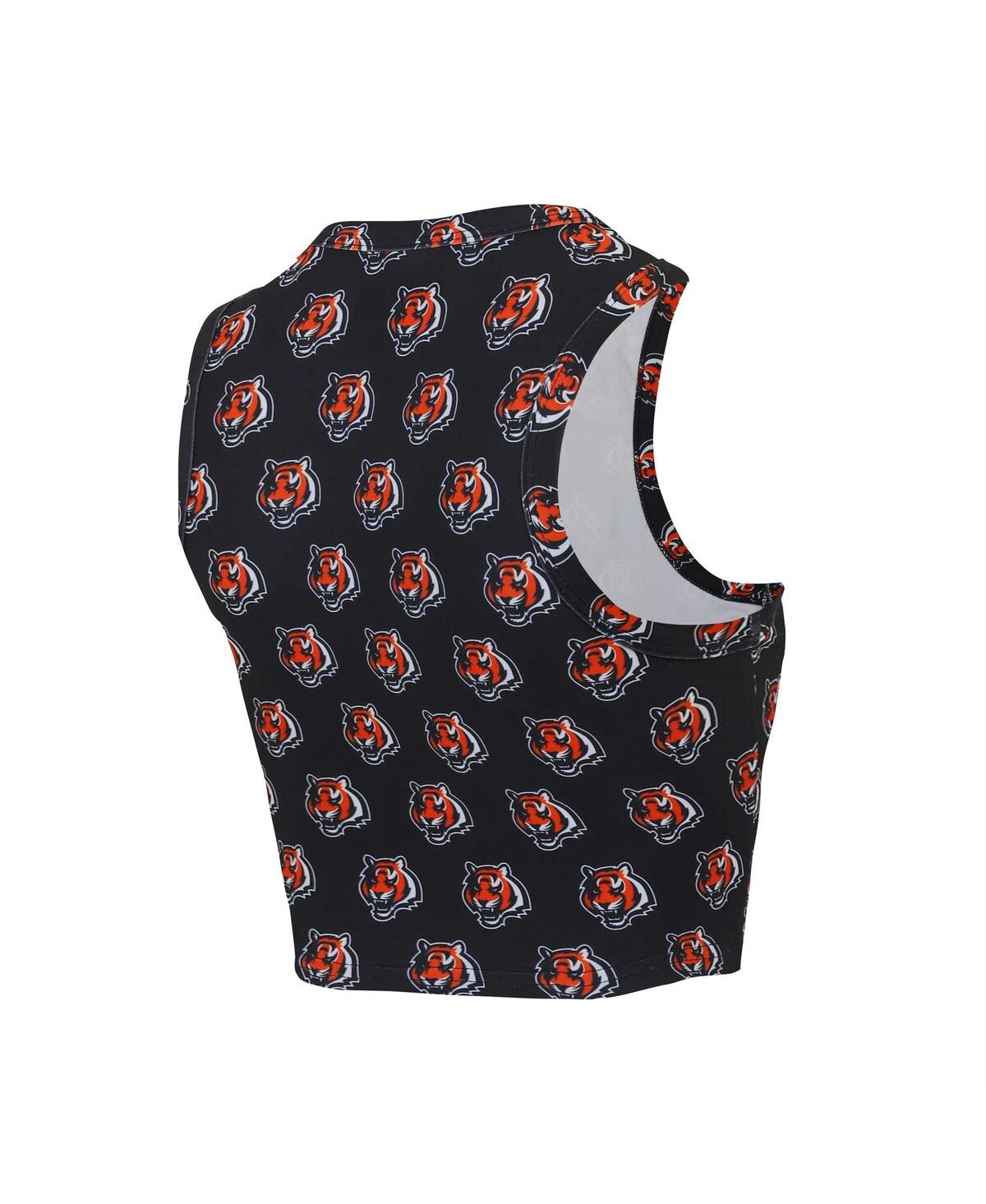 Concepts Sport Women's Cincinnati Bengals Gauge Allover Print Cropped Tank Top Shorts Sleep Set In Black