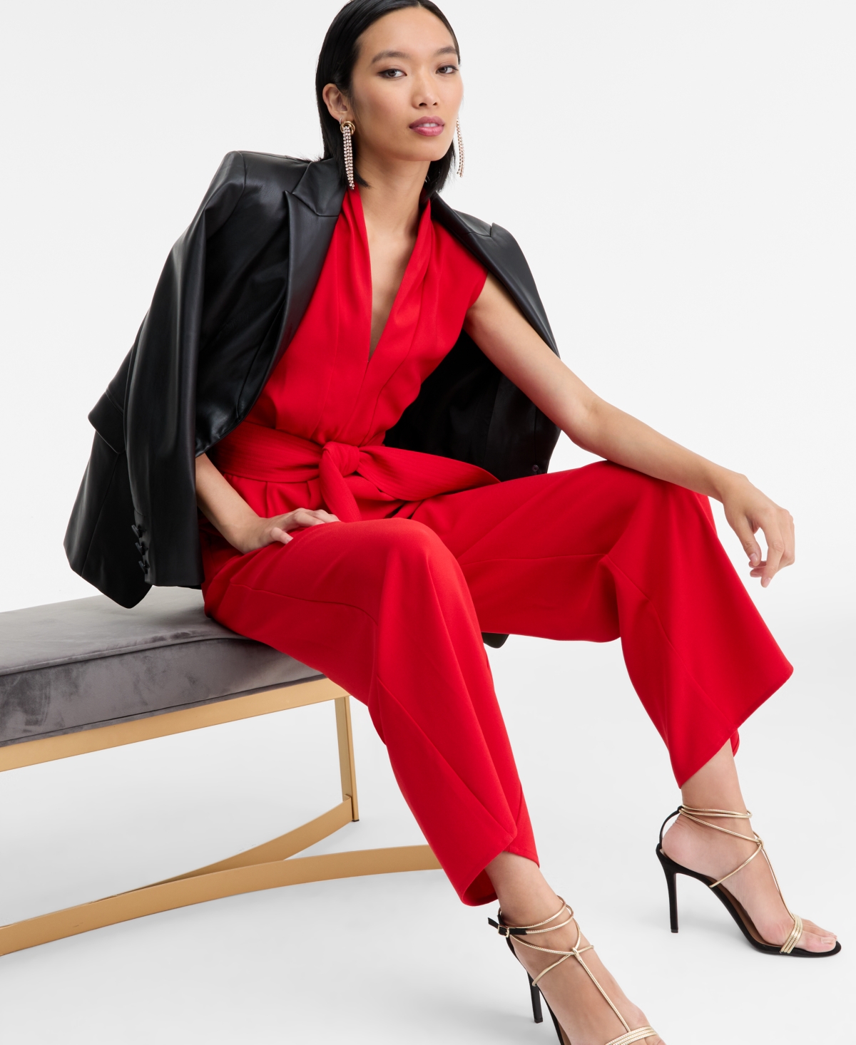 I.n.c. International Concepts Women's Sleeveless Shawl-Collar Jumpsuit, Macy's Exclusive
