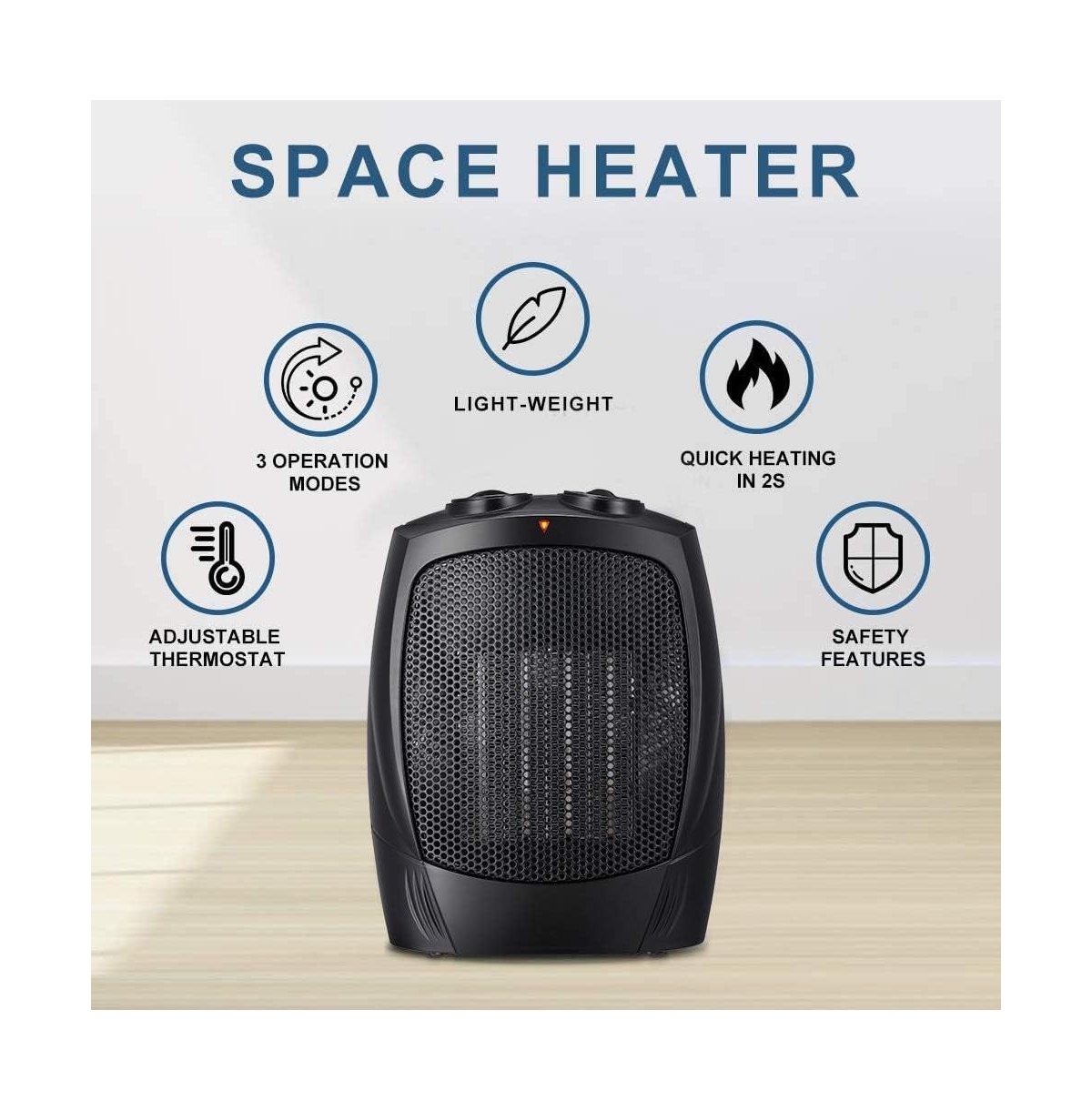 Cowsar Small Space Heater Electric Portable Fan for Home and Office Ceramic Heaters with Adjustable Thermostat, 750W/1500W