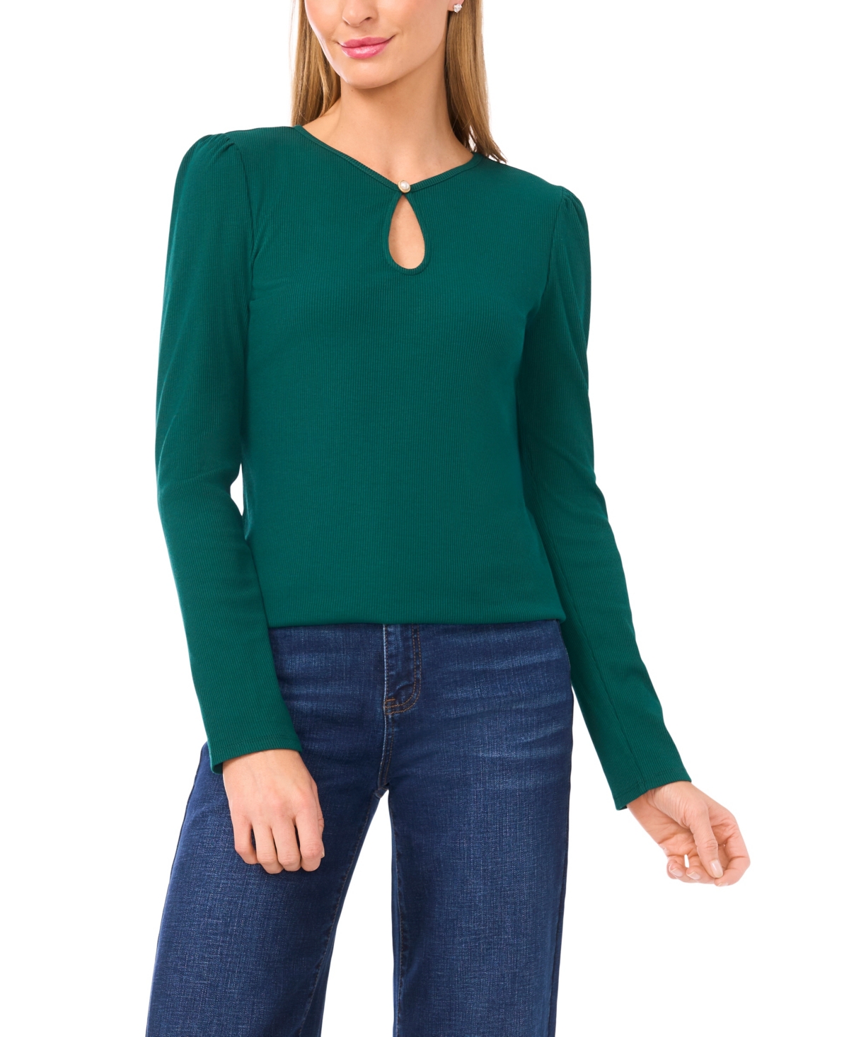 CeCe Women's Long Sleeve Front Keyhole Top