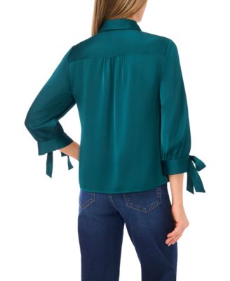 Women's 3/4-Sleeve Tie Cuffs Button-Down Blouse
