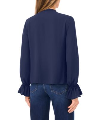 Women's Long Sleeve Button-Down Ruffle Top
