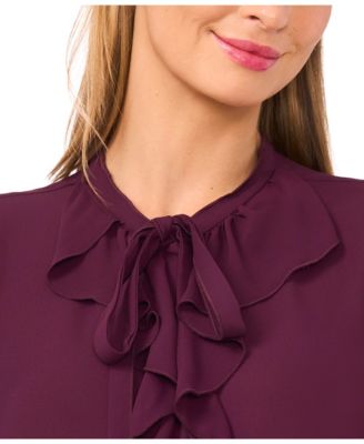 Women's Long Sleeve Button-Down Ruffle Top