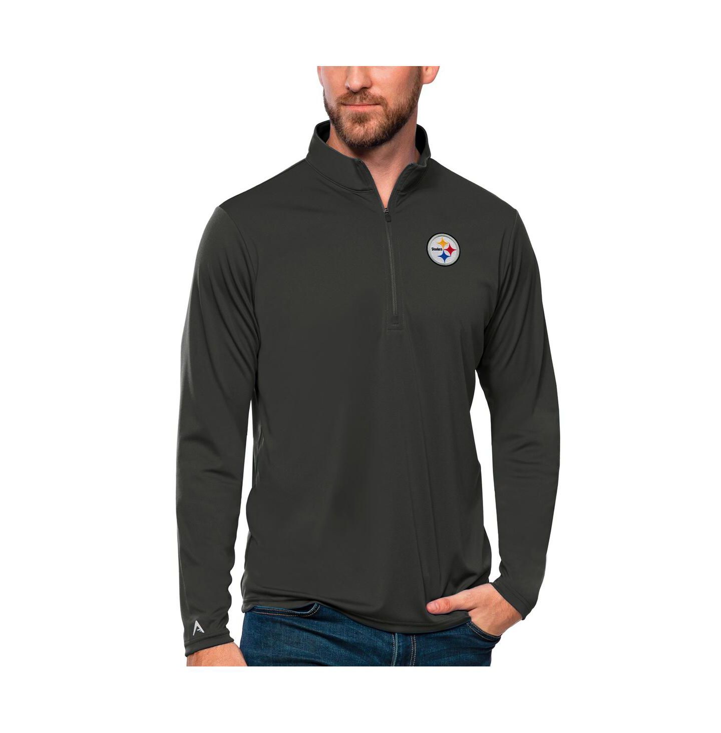 Мужская толстовка Antigua Charcoal Pittsburgh Steelers Tribute Quarter-Zip Lightweight Pullover — фото 1