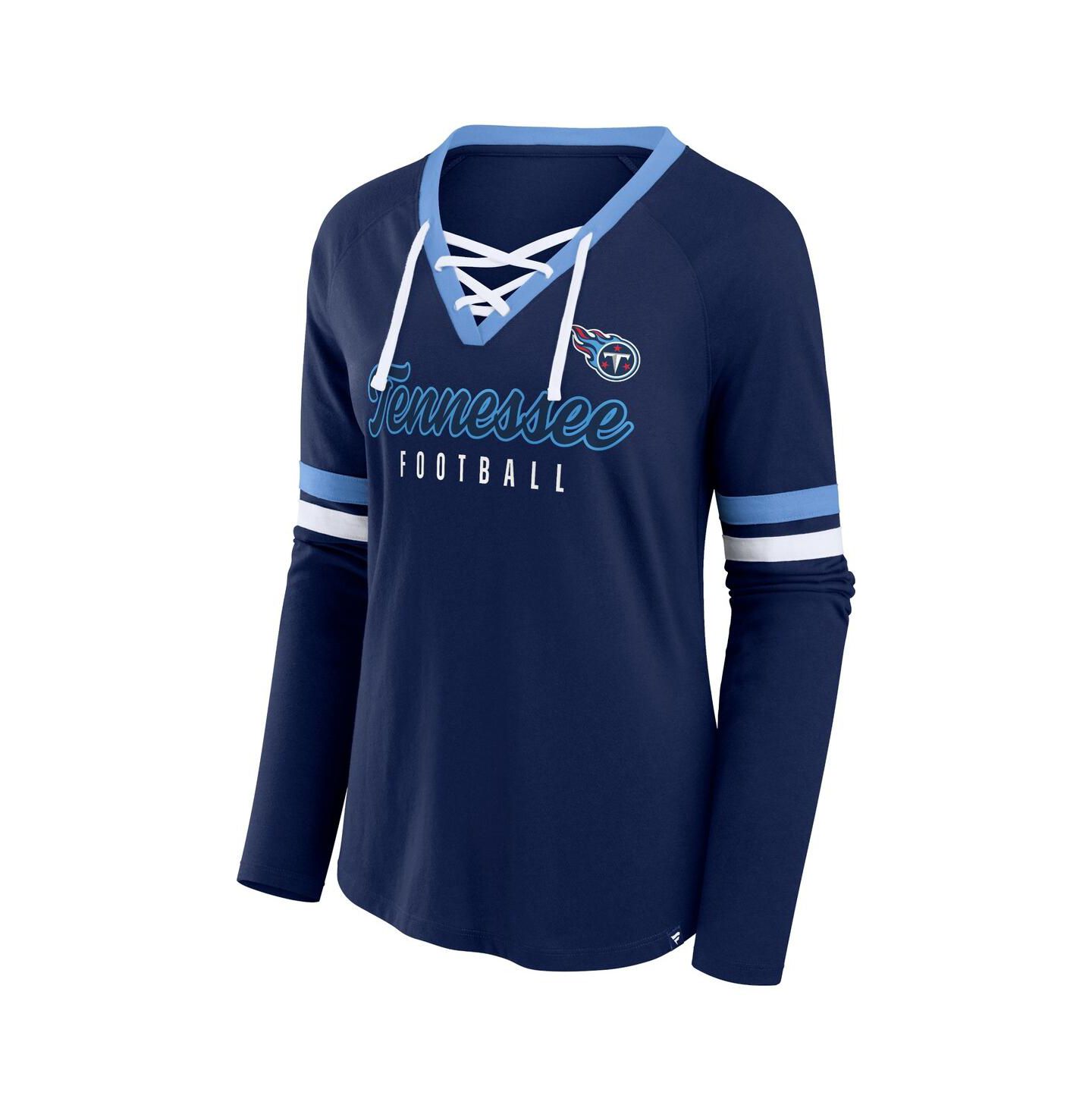 Женский топ Fanatics Navy Tennessee Titans Won and Done Lace-Up Long Sleeve Fashion — фото 2