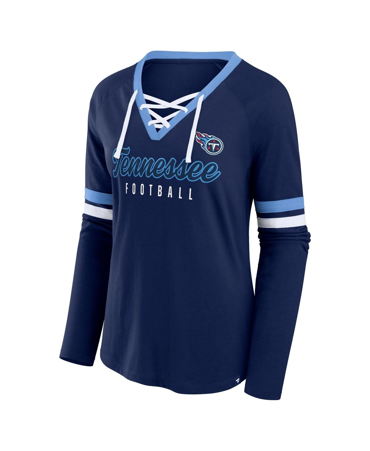 Fanatics Women's Navy Tennessee Titans Won And Done Lace-up Long Sleeve Fashion Top In Blue