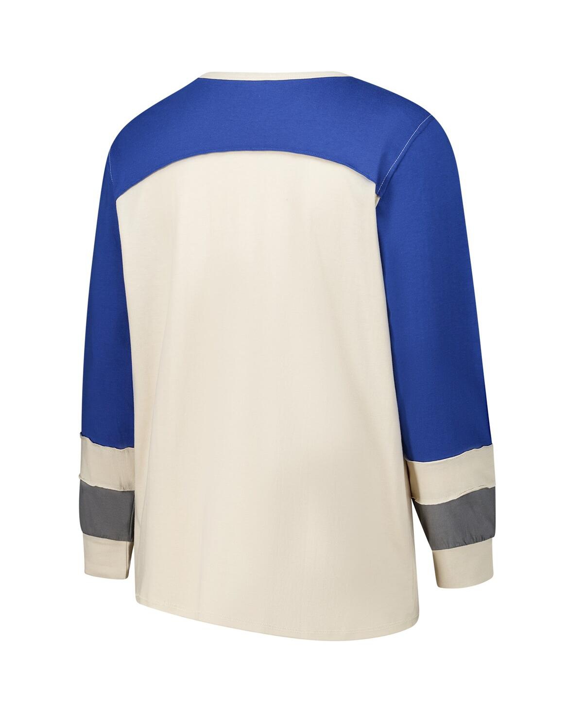 47 Brand Women's Cream/royal Seattle Seahawks Plus Size Double Header Curve Toni Long Sleeve T-shirt In Multi
