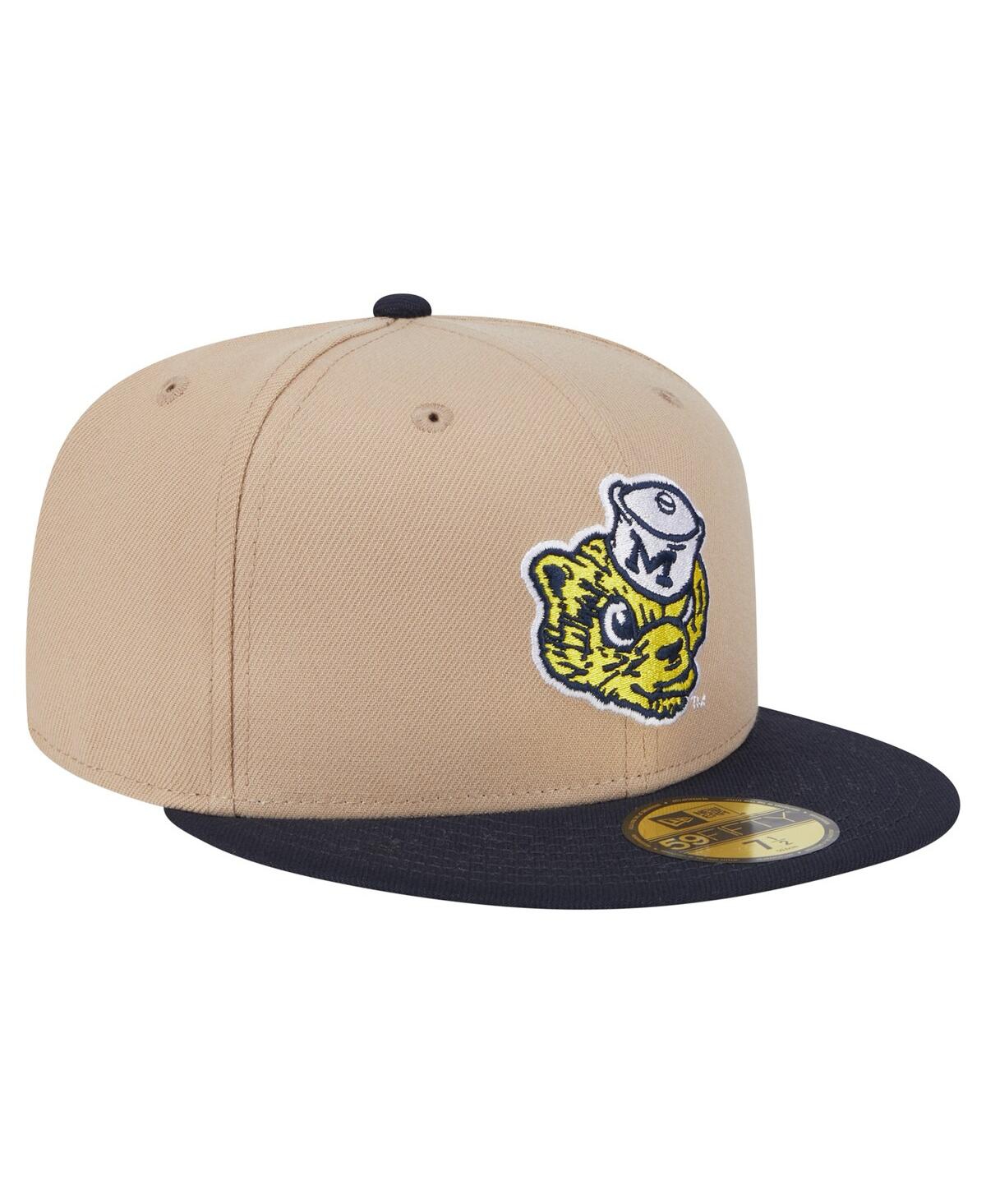 New Era Men's Khaki Michigan Wolverines Throwback Two-tone 59fifty Fitted Hat In Brown