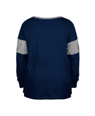 Women's Navy Dallas Cowboys Plus Size Lace-Up Notch Neck Long Sleeve T-Shirt