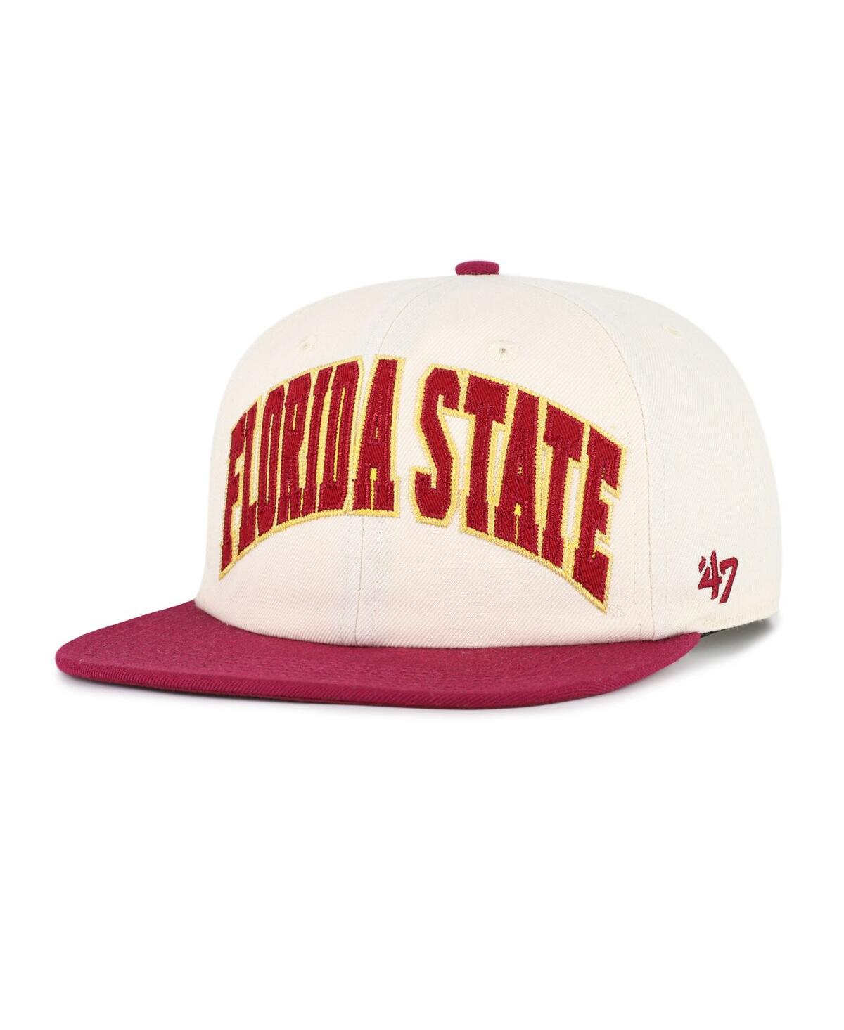 47 Brand Men's And Women's Natural Florida State Seminoles Crossover Off Hand Captain Adjustable Hat In White