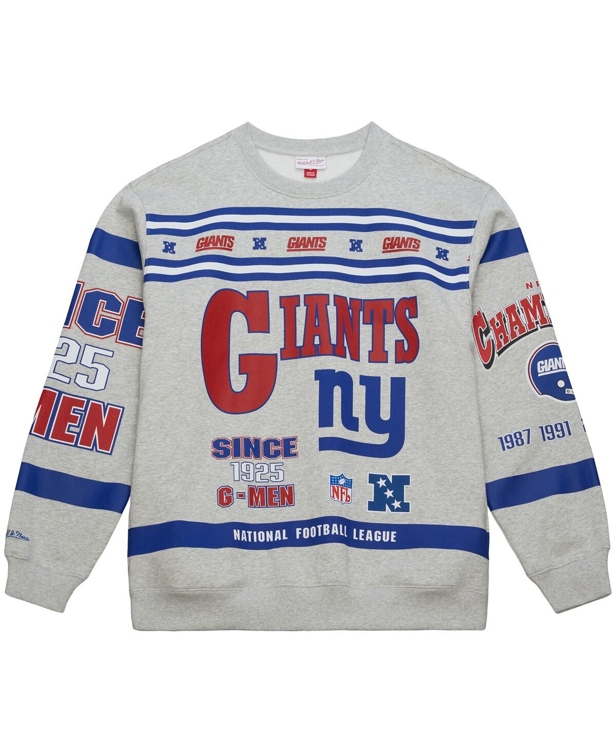 Mitchell & Ness Men's Heather Gray New York Giants All Over Print Vintage Fleece Crewneck Sweatshirt In Gray