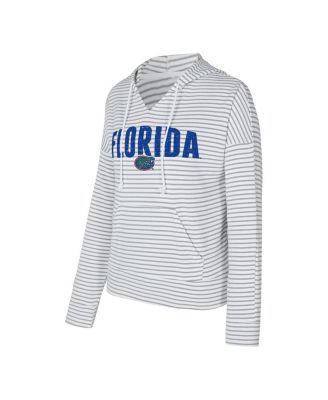 Men's White/Gray Florida Gators French Terry Striped V-Neck Pullover Hoodie