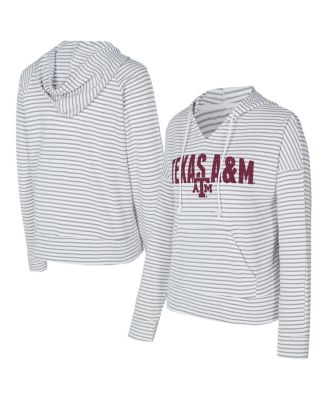 Concepts Sport - Men's White/Gray Texas A&M Aggies French Terry Striped V-Neck Pullover Hoodie