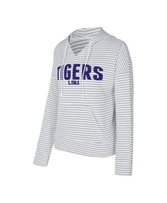 Men's White/Gray LSU Tigers French Terry Striped V-Neck Pullover Hoodie
