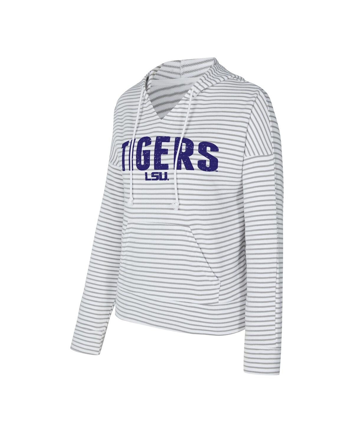 Concepts Sport Men's White/gray Lsu Tigers French Terry Striped V-neck Pullover Hoodie In Multi
