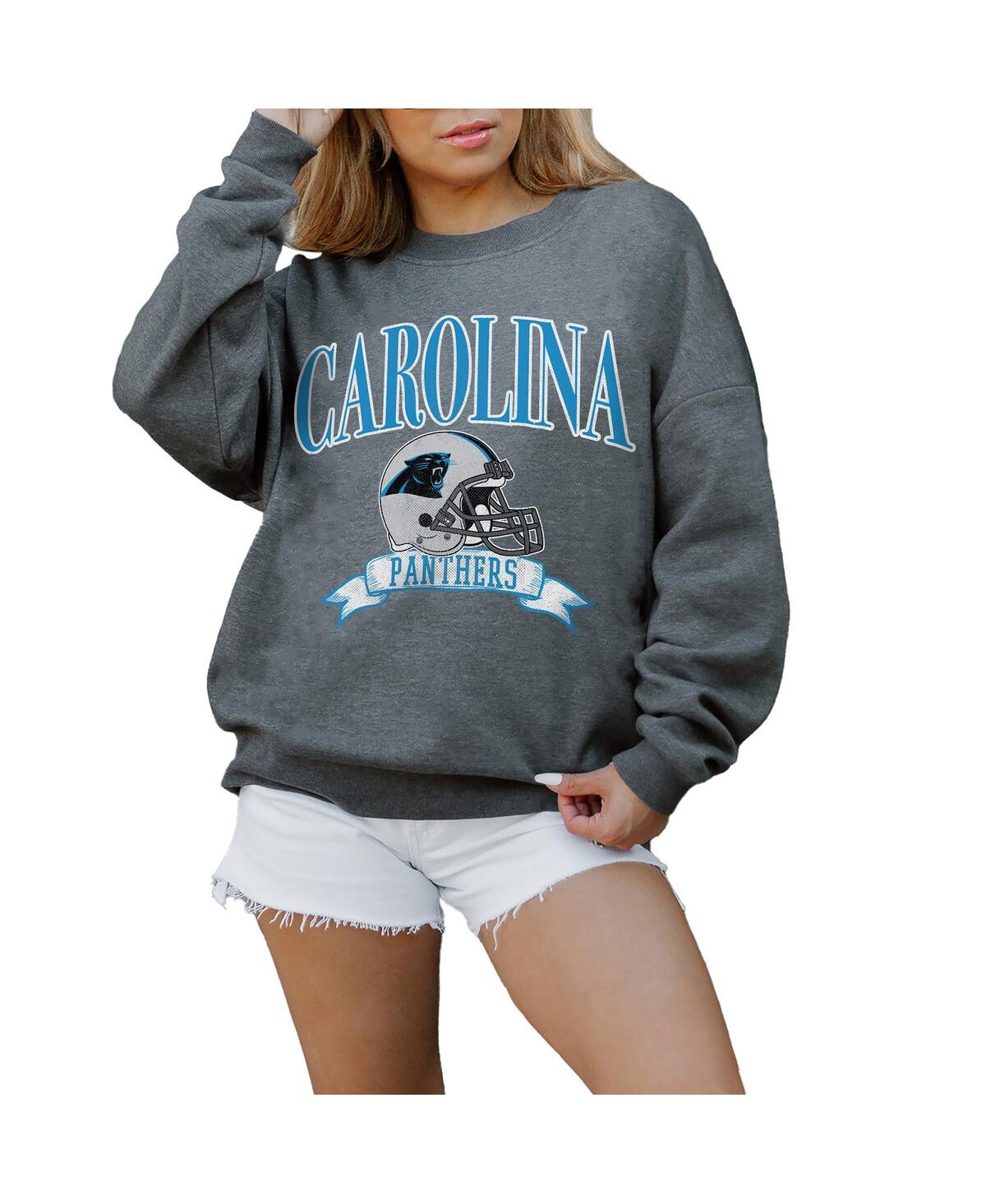 Gameday Couture Women's Charcoal Carolina Panthers Oversized Seal The Deal Premium Fleece Drop Shoulder Pullover Sweatshirt